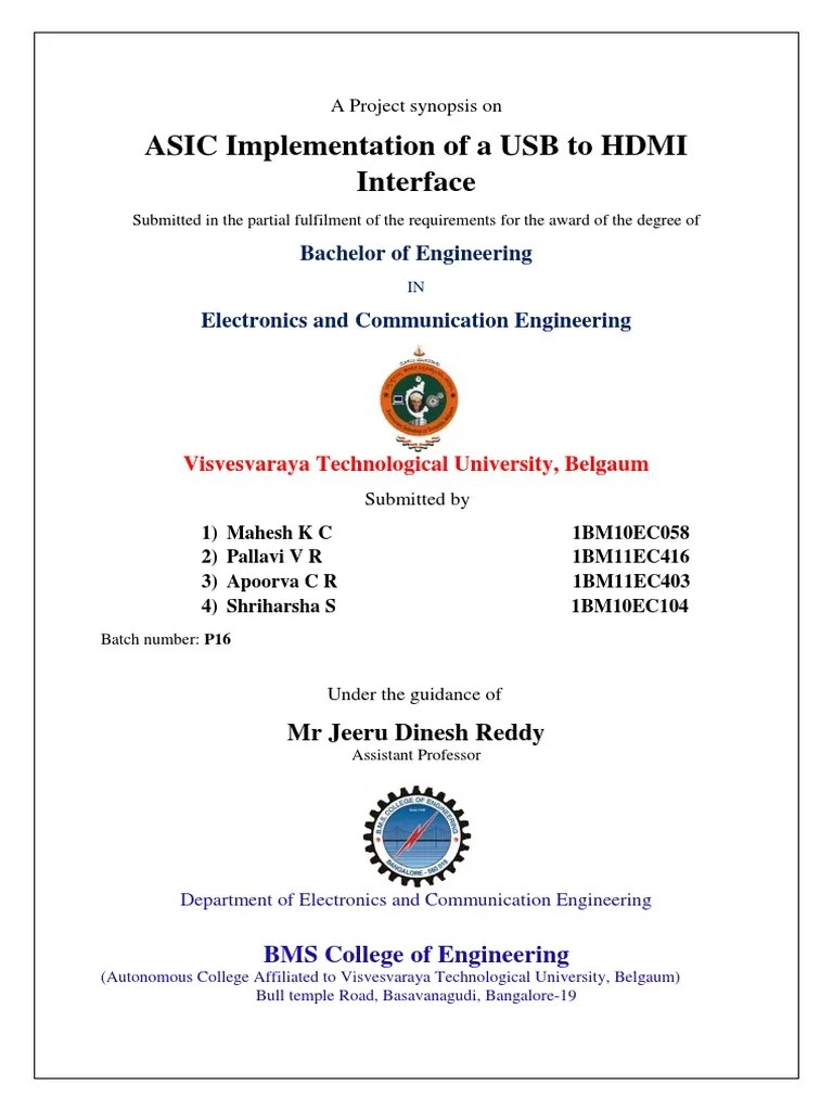 Asic Implementation Of A Usb To Hdmi Interface Synopsis