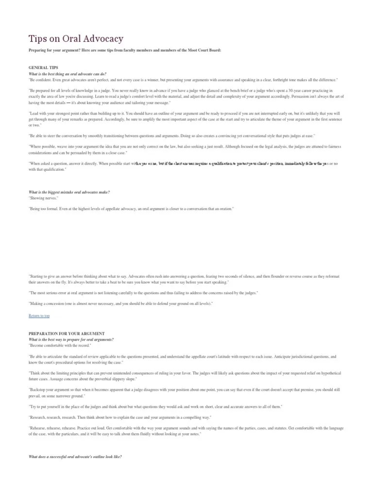 Tips On Oral Advocacy | PDF | Oral Argument In The United States | Advocate