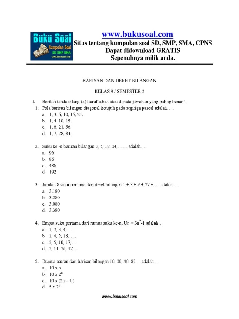 Soal Ulangan Pola Bilangan Kelas 8 Kurikulum 2013 Doc Kunci Dunia Cute766