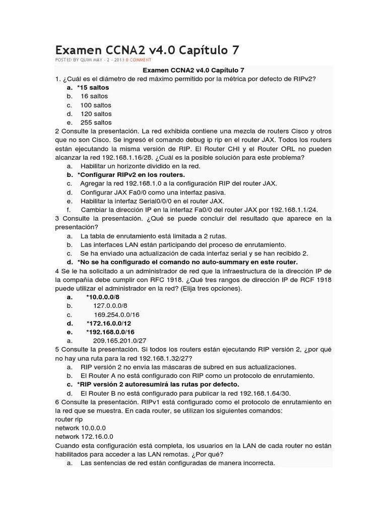Examen CCNA2 V4 | PDF | Enrutador (Computación) | Estándares De Internet