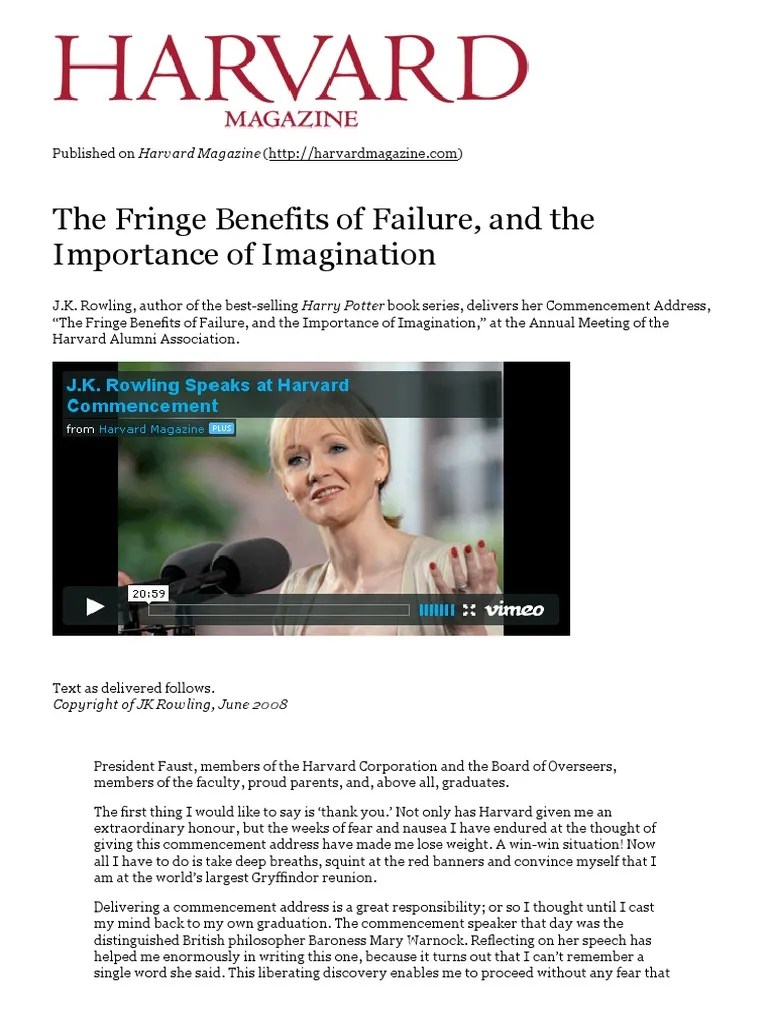 J.K. Rowling - The Fringe Benefits Of Failure, And The Importance Of ...