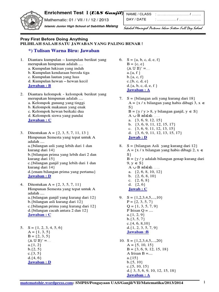 Check spelling or type a new query. Contoh Soal Matematika Kelas 7 Semester 1 Contoh Soal Terbaru