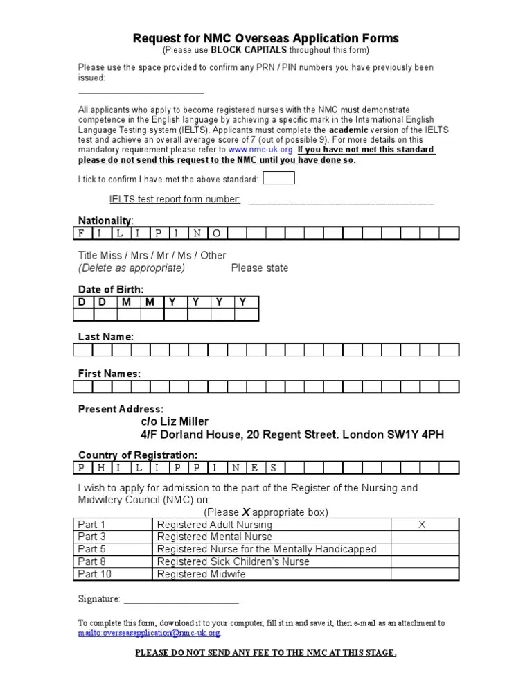 NMC Application Form | PDF | International English Language Testing ...