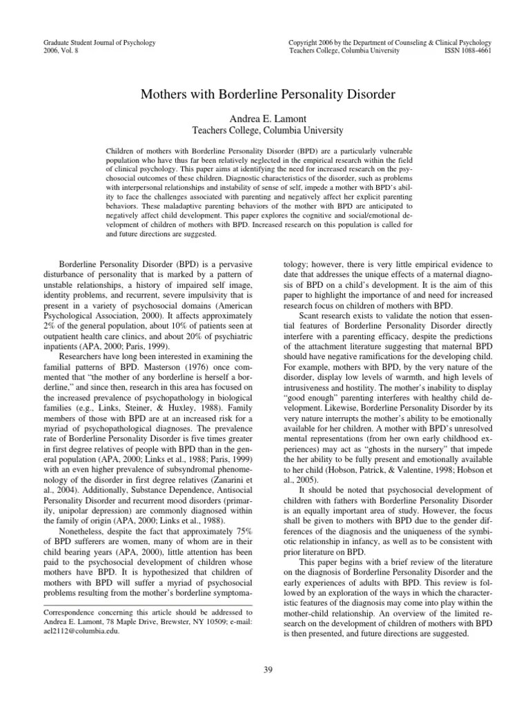 Children Of Mothers With Borderline Personality Disorder (BPD) | PDF ...