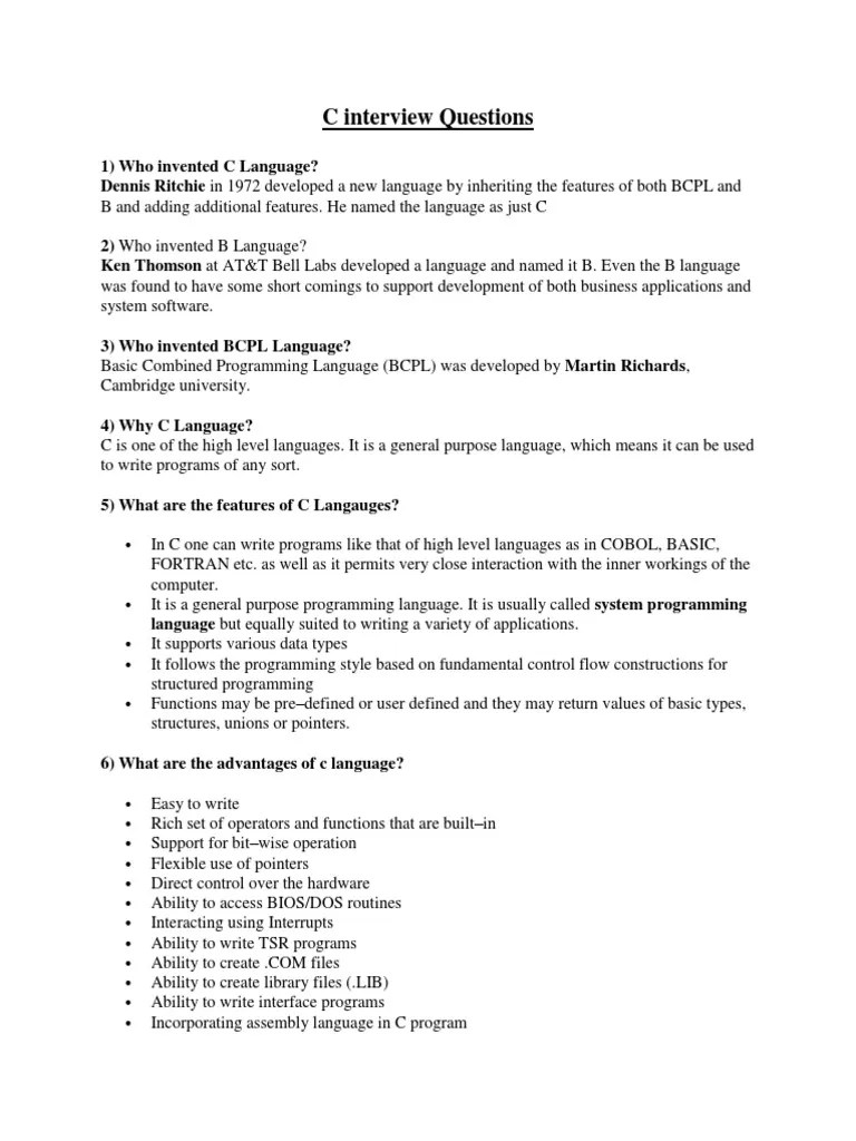 C & C++ Interview Questions | PDF | Class (Computer Programming ...