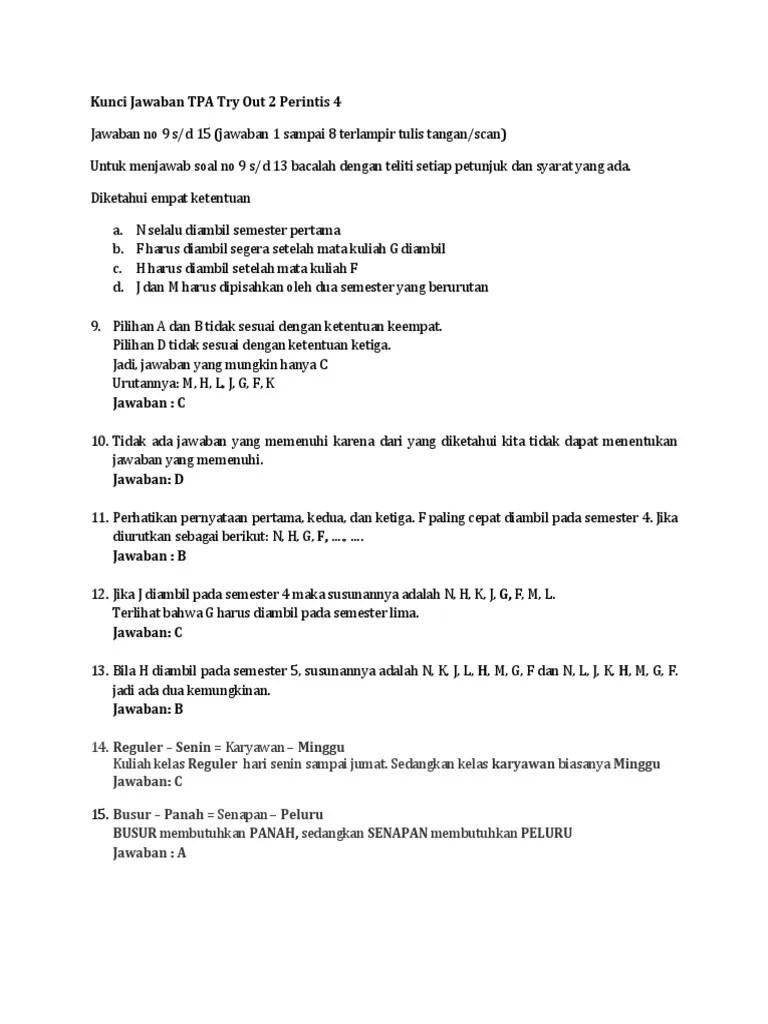 Kunci Jawaban TPA Try Out 2 | PDF