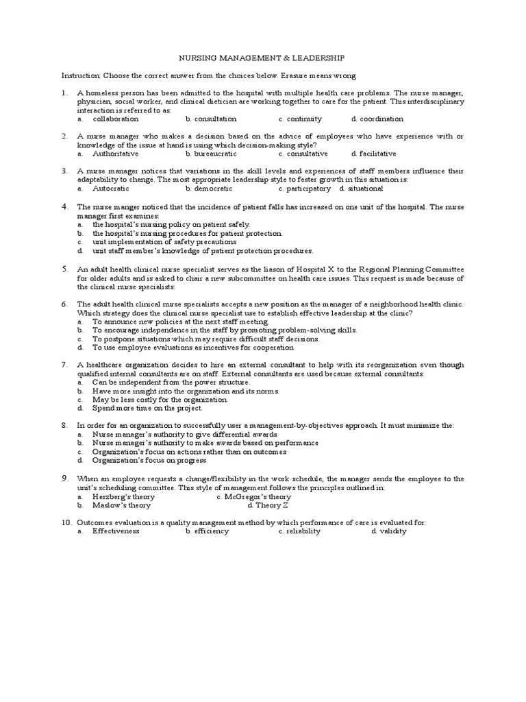 Nursing Management Leadership | PDF | Health Care | Nursing