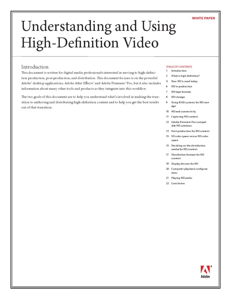 Understanding And Using High-Definition Video | PDF | High Definition ...
