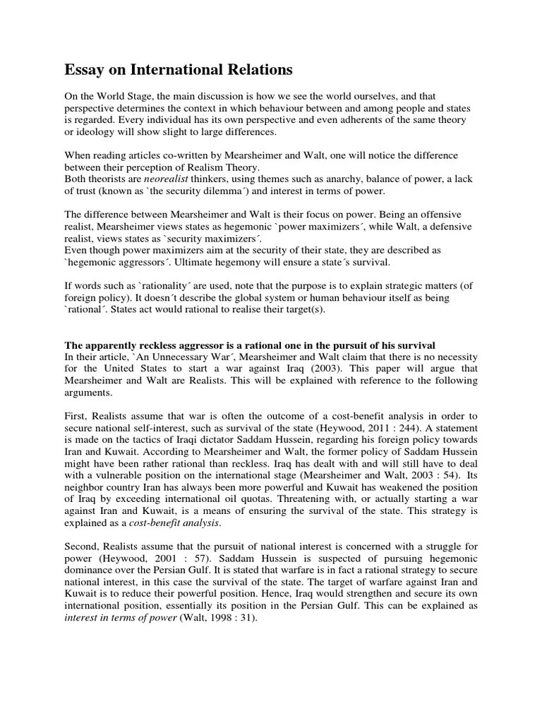 Essay On International Relations | International Relations | International Politics