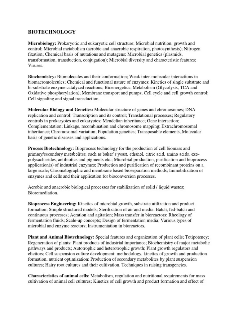 GATE-Syllabus Biotechnology | PDF | Molecular Cloning | Microorganism