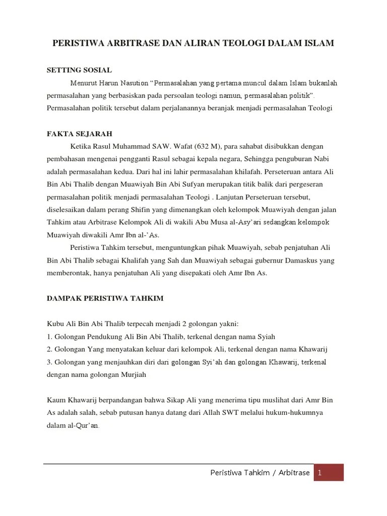 Aliran Teologi Dalam Islam Dan Peristiwa Arbitrase | PDF