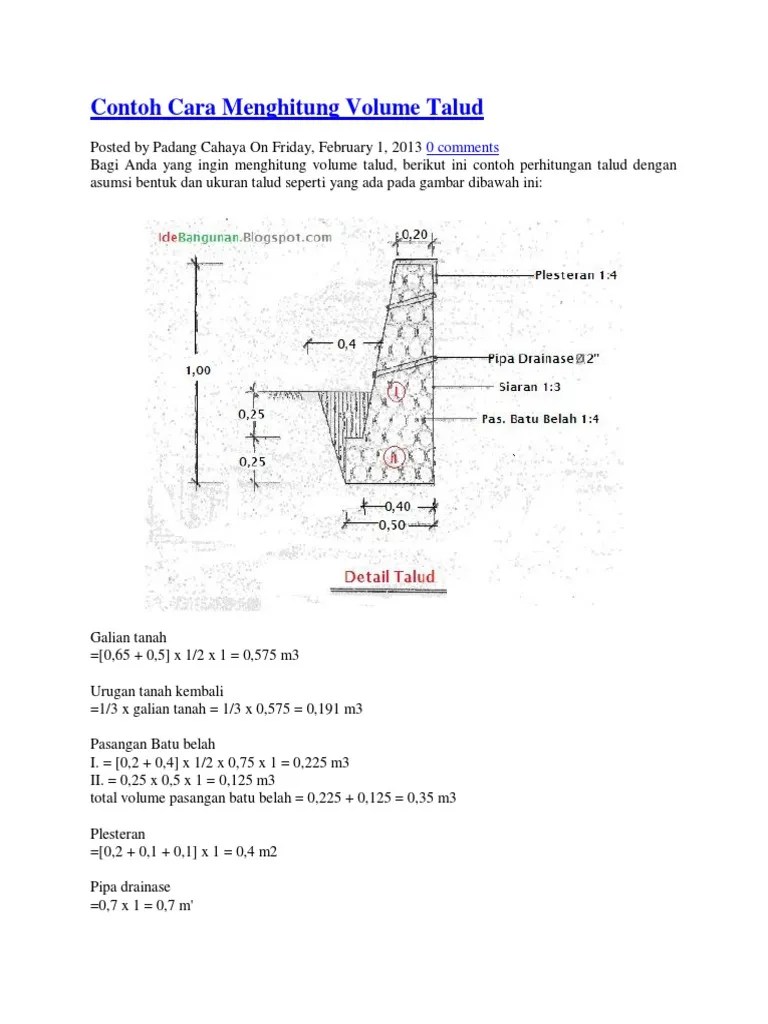 Cara Detail Menghitung Volume Talud | PDF