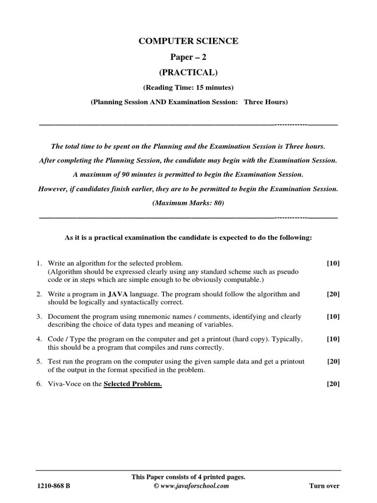 ISC 2010 Computer Science Paper 2 Practical | Test (Assessment ...