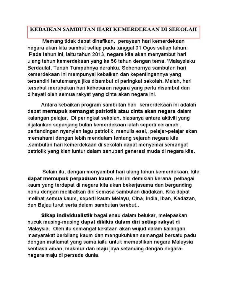 Contoh karangan sambutan hari kemerdekaan di sekolah saya 編集する. Karangan Sambutan Hari Kemerdekaan Di Sekolah Saya