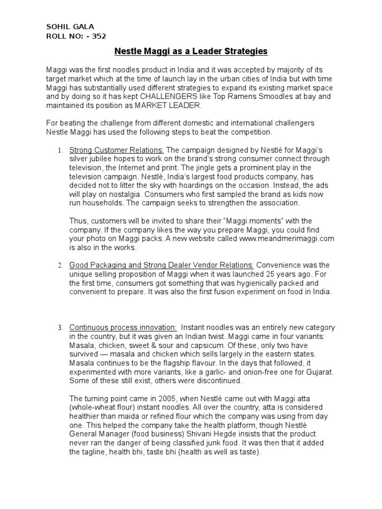 Nestle Maggi As A Leader Strategies | PDF | Nestlé | Brand