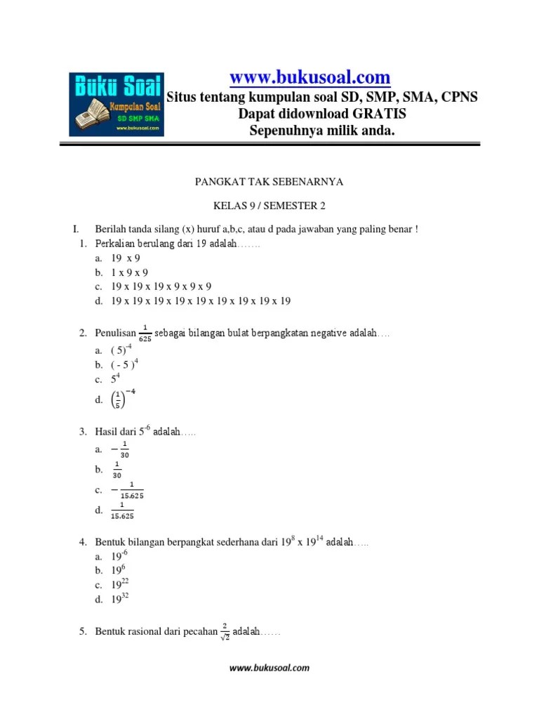 Contoh Soal Matematika Kelas 9 Bilangan Berpangkat Dan Bentuk Akar 