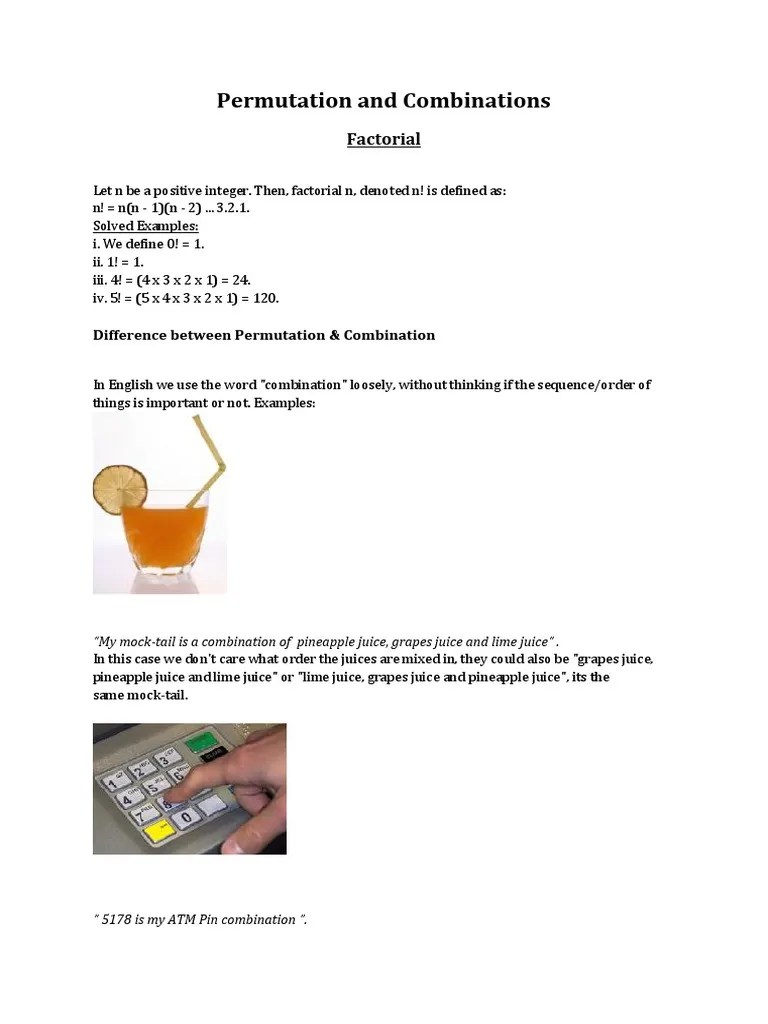 Permutations And Combinations Notes On How To Solve | PDF | Permutation ...