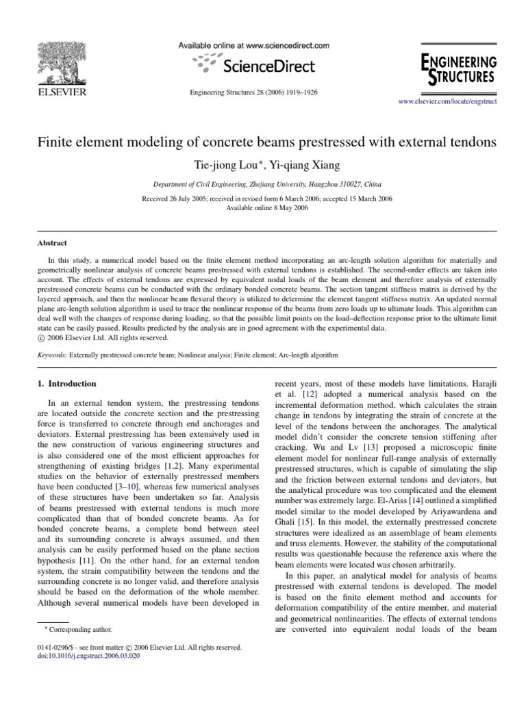 Finite Element Modeling Of Concrete Beams Prestressed With External ...