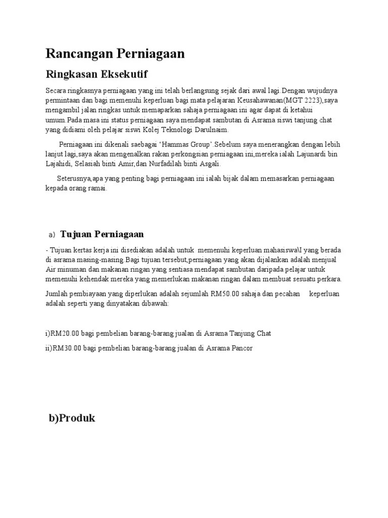 Apa tujuan penyediaan rp ini? Rancangan Perniagaan Pdf