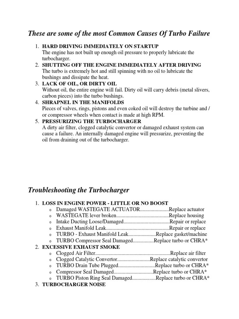 Common Causes Of Turbo Failure | PDF | Turbocharger | Engines
