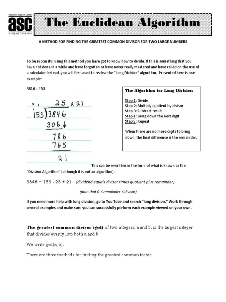 DM - 6 Euclidean Algorithm | PDF | Division (Mathematics) | Discrete ...