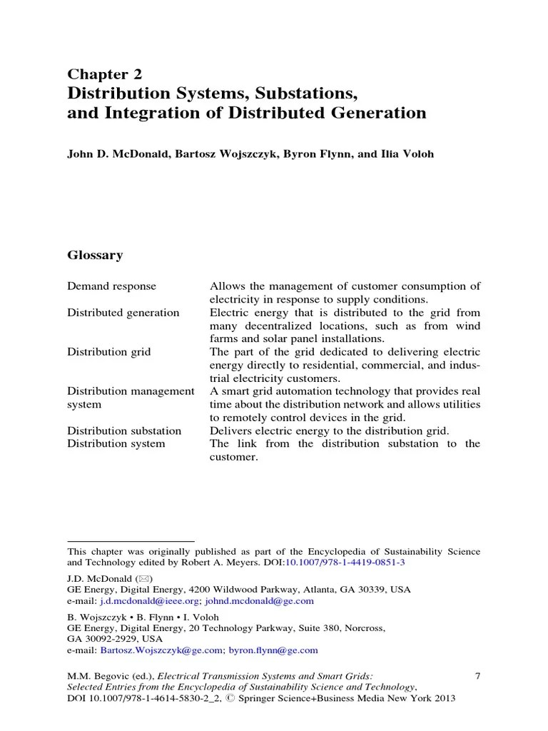 Distribution Systems, Substations, And Integration Of Distributed ...