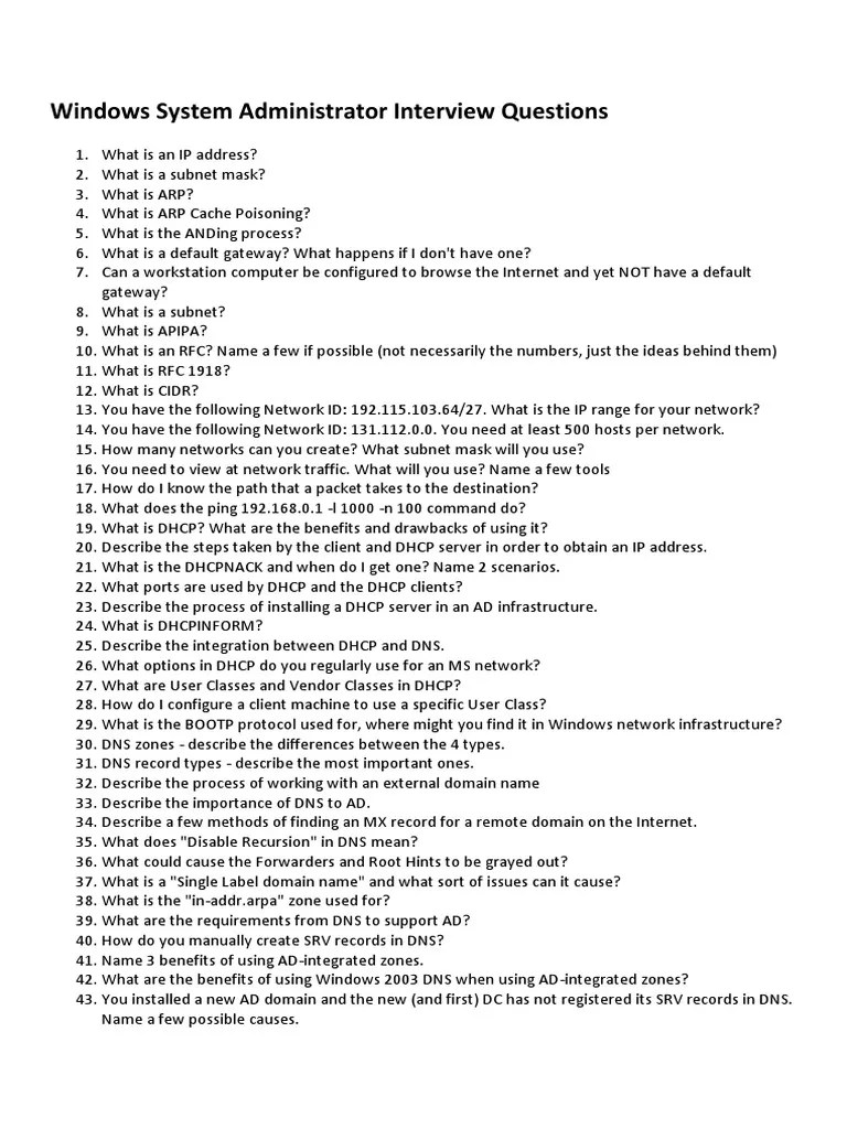 Windows System Administrator Interview Questions | PDF | Domain Name ...