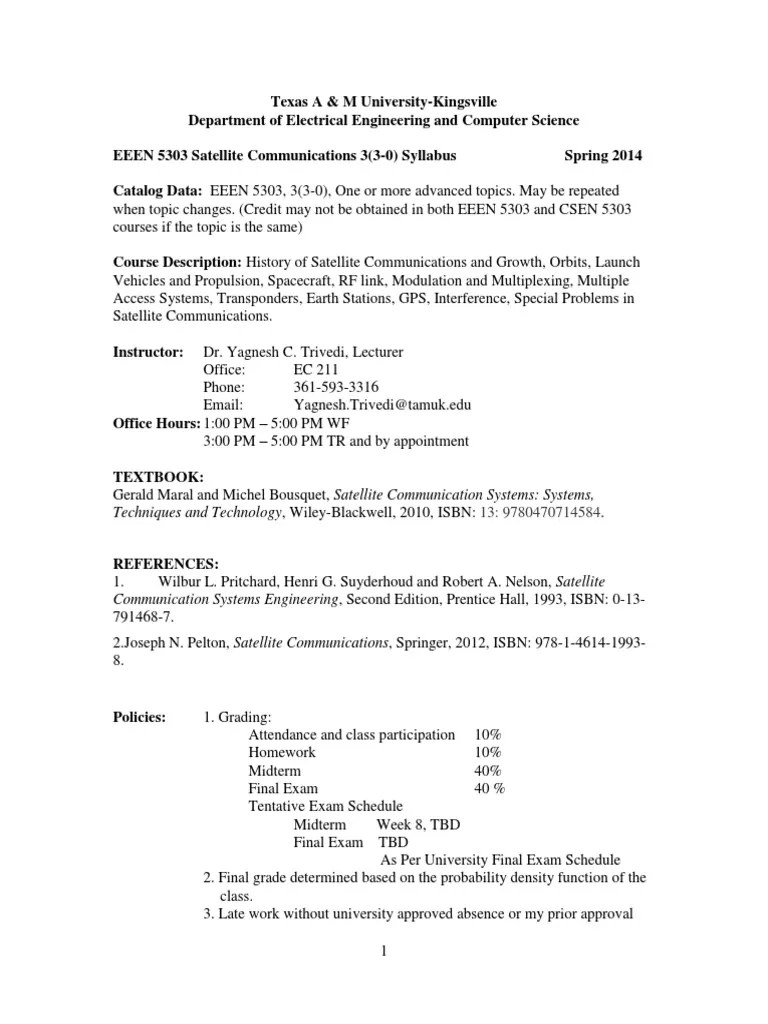 Thesis editor for five master of science presentations from . Eeen 5303 Satellite Communications Syllabus Pdf Satellite Communications Satellite
