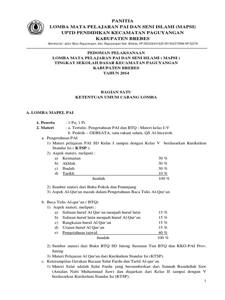 Contoh Soal Mapsi Pai Sd