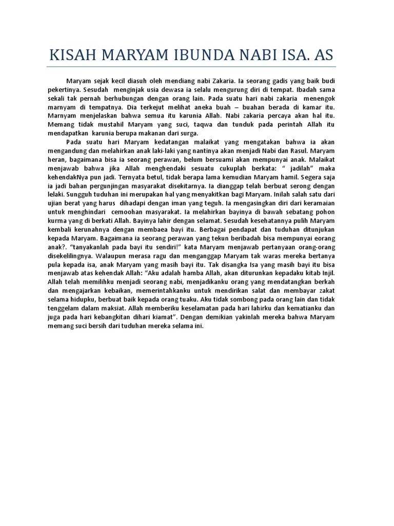 Kisah Maryam Ibunda Nabi Isa Ketika Melahirkan Nabi Isa Alaihi Salam | PDF