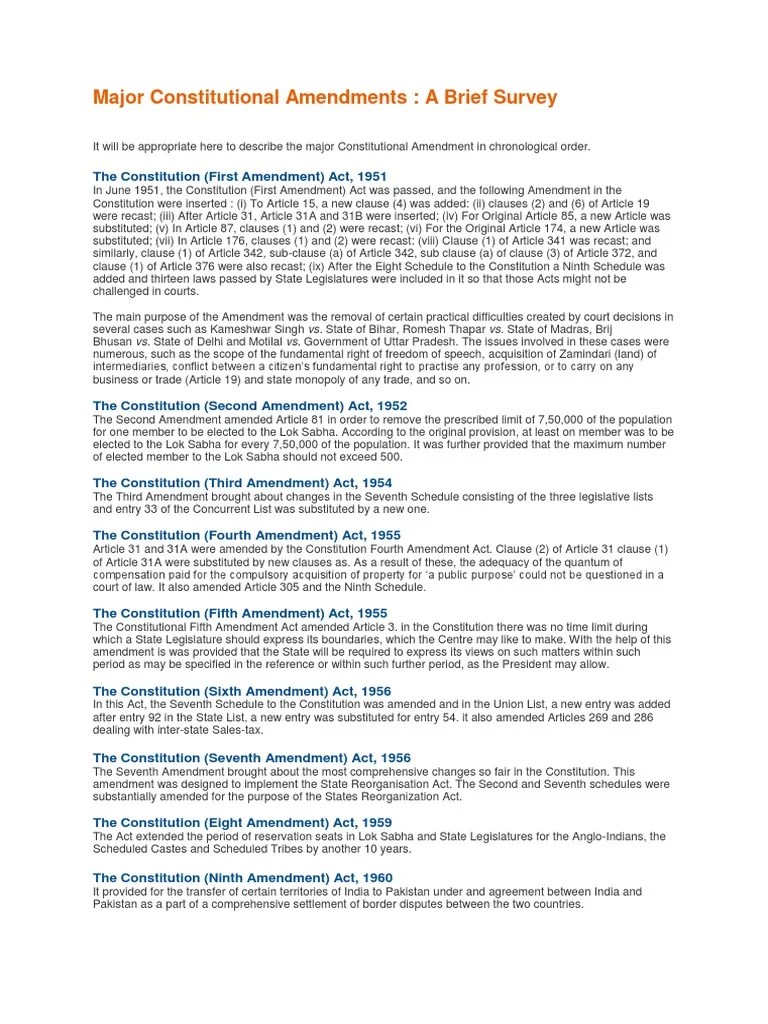 Major Constitutional Amendments In The History Of Independent India And Is Useful For The Polity ...