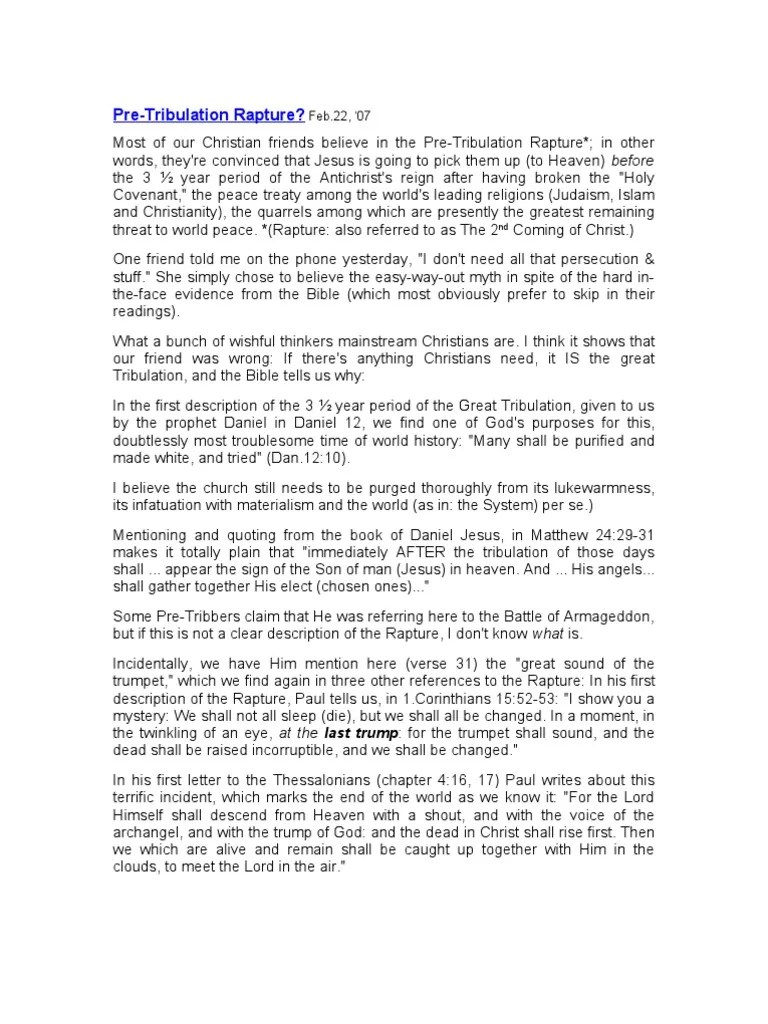 031 Pre-Tribulation Rapture | PDF | Rapture | Great Tribulation