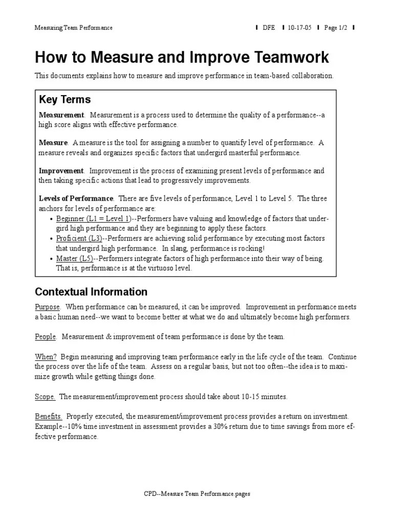 Measure Team Performance | PDF | Goal | Educational Assessment