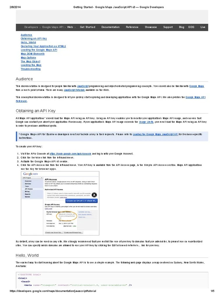 Getting Started - Google Maps JavaScript API V3 - Google Developers ...