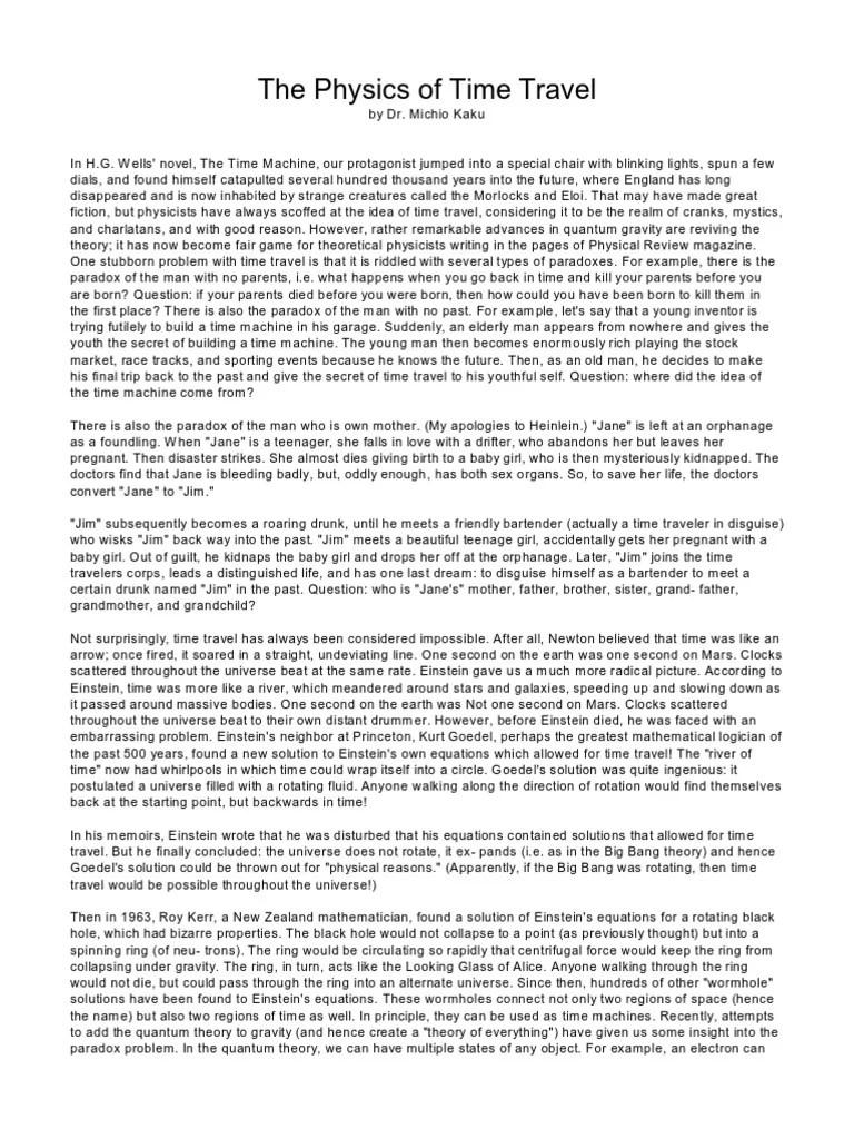 The Physics Of Time Travel (Michio Kaku) | PDF | Time Travel | Universe