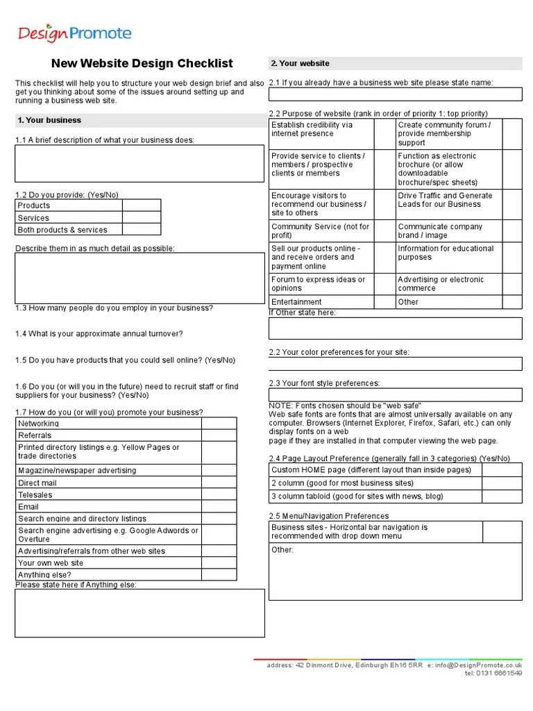 New Website Design Checklist | PDF | Web Design | Websites