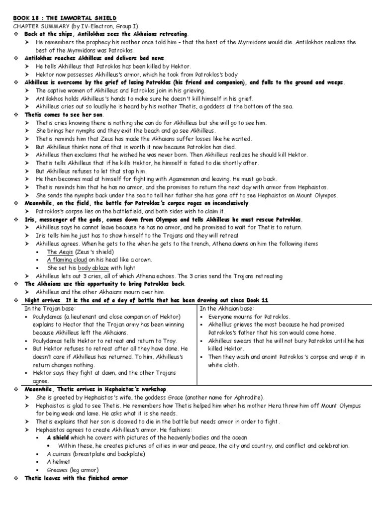Iliad Book 18 Chapter Summary | Achilles | Hector