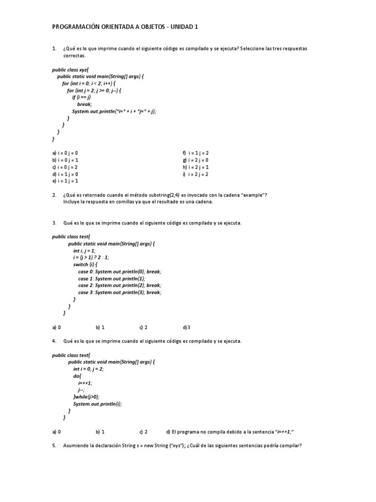 Examen De Programación Orientada A Objetos | PDF | Compilador | Ingeniería De Sistemas