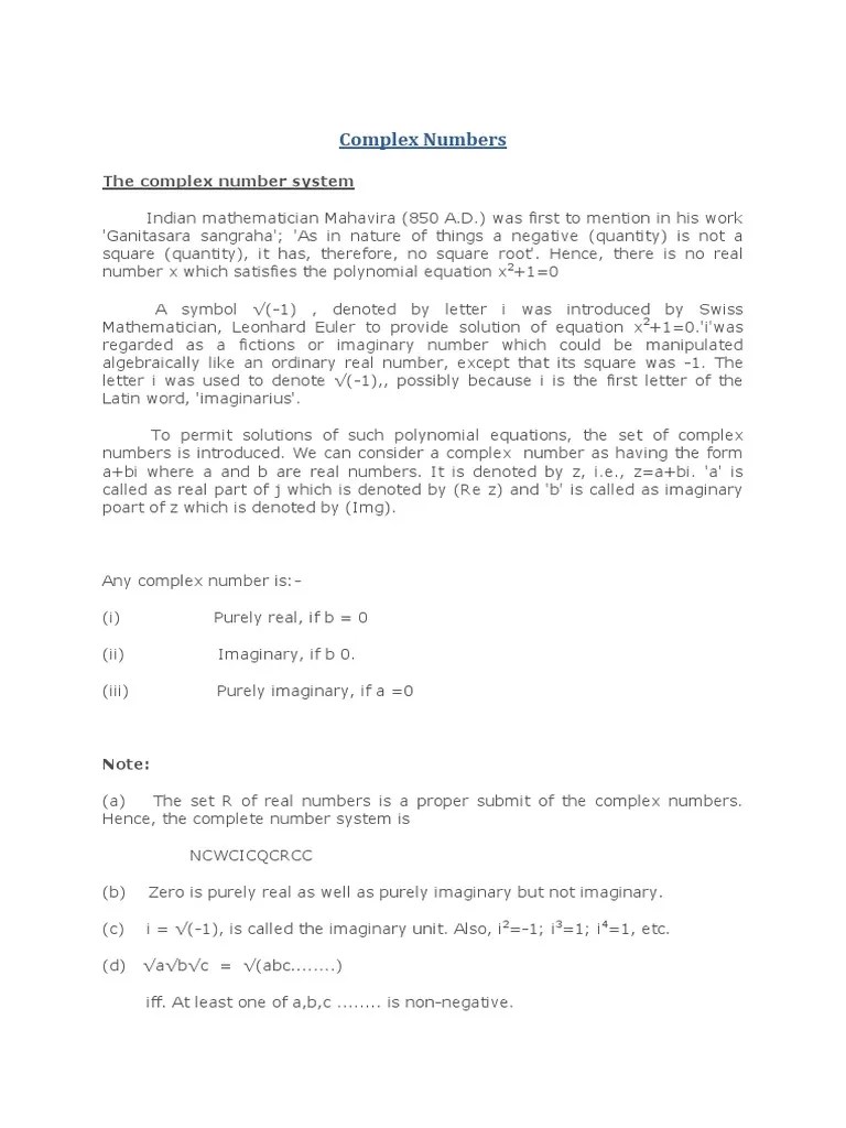 Maths - Complex Numbers | PDF | Complex Number | Numbers