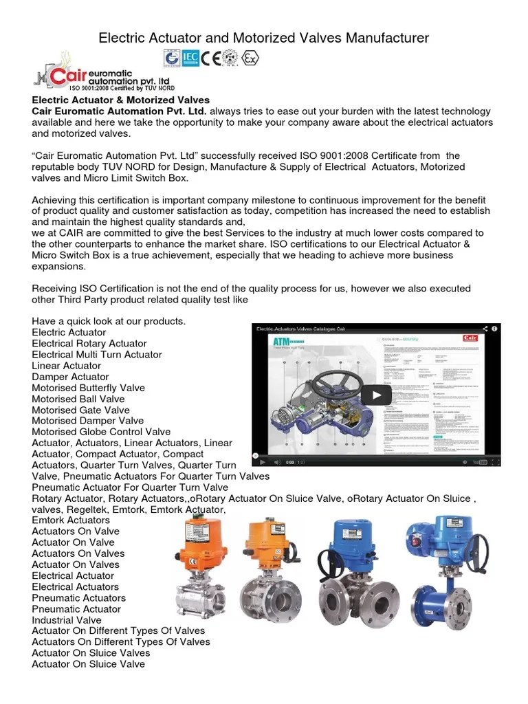 Electric Actuator And Motorized Valves | PDF | Actuator | Valve