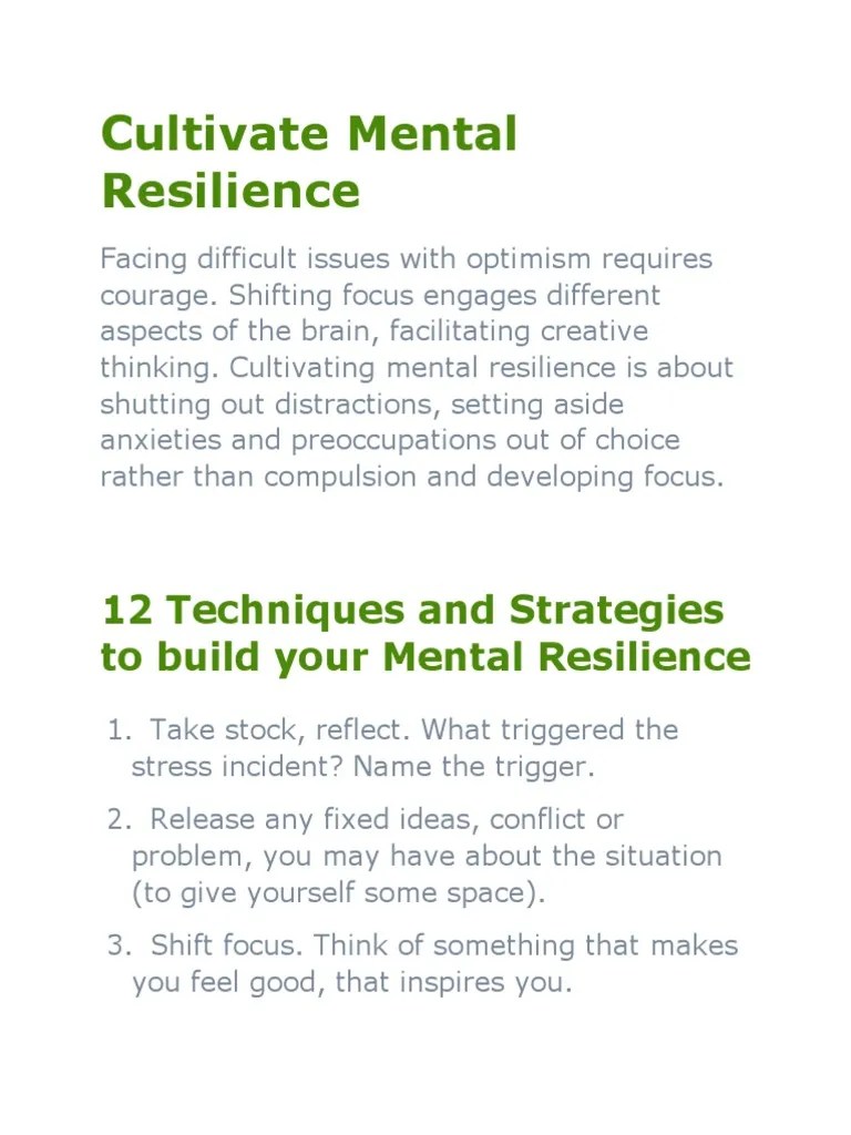 Cultivate Mental Resilience | PDF | Psychological Resilience | Habits
