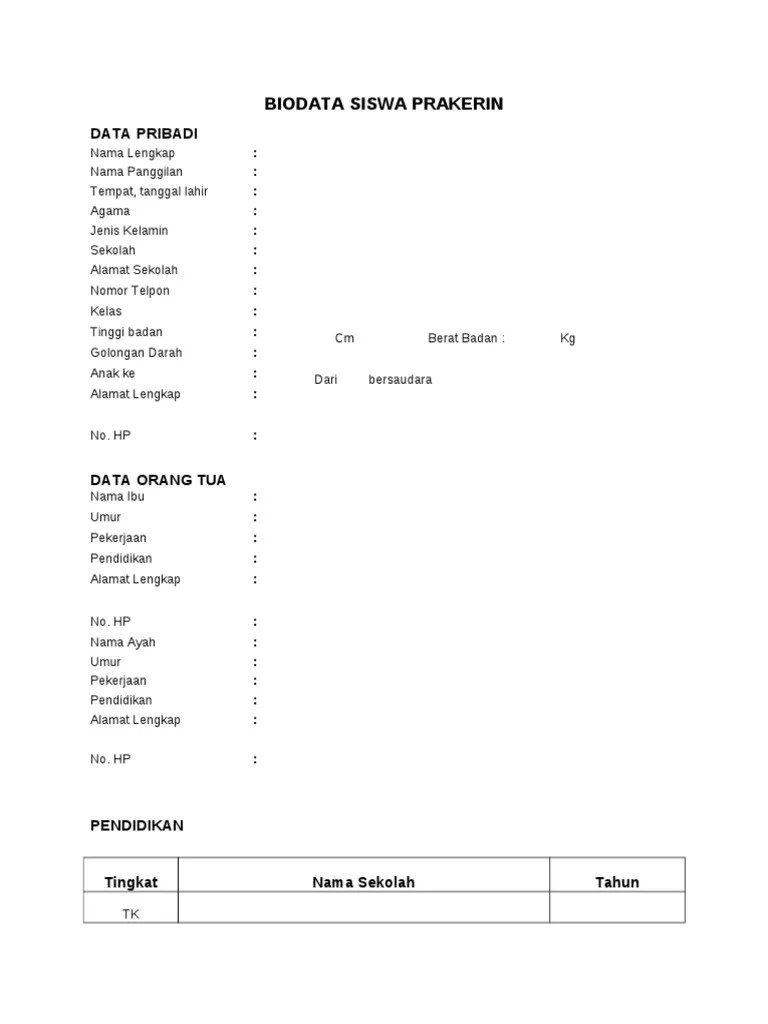 Format surat lamaran kerja · 1. Contoh Biodata Lengkap Siswa Beinyu Com
