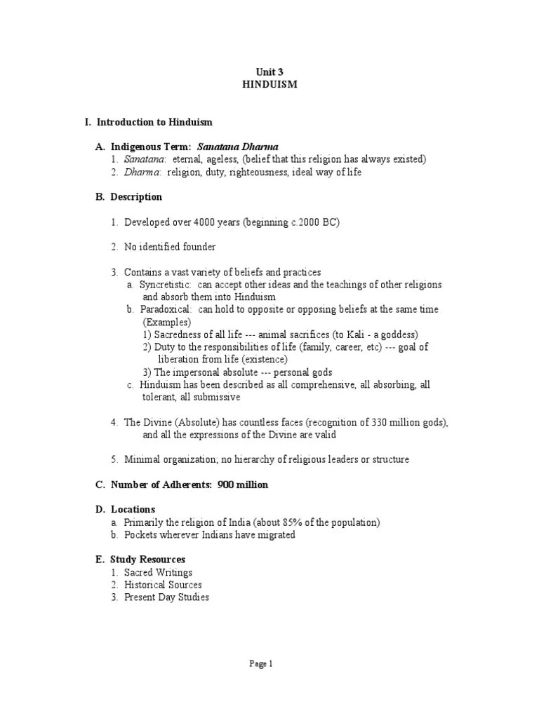 Unit 03 Hinduism | PDF | Religious Comparison | Indian Religions