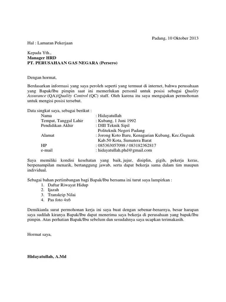 Contoh surat lamaran kerja pabrik. 50 Contoh Surat Lamaran Kerja Quality Control Berbagi Resep