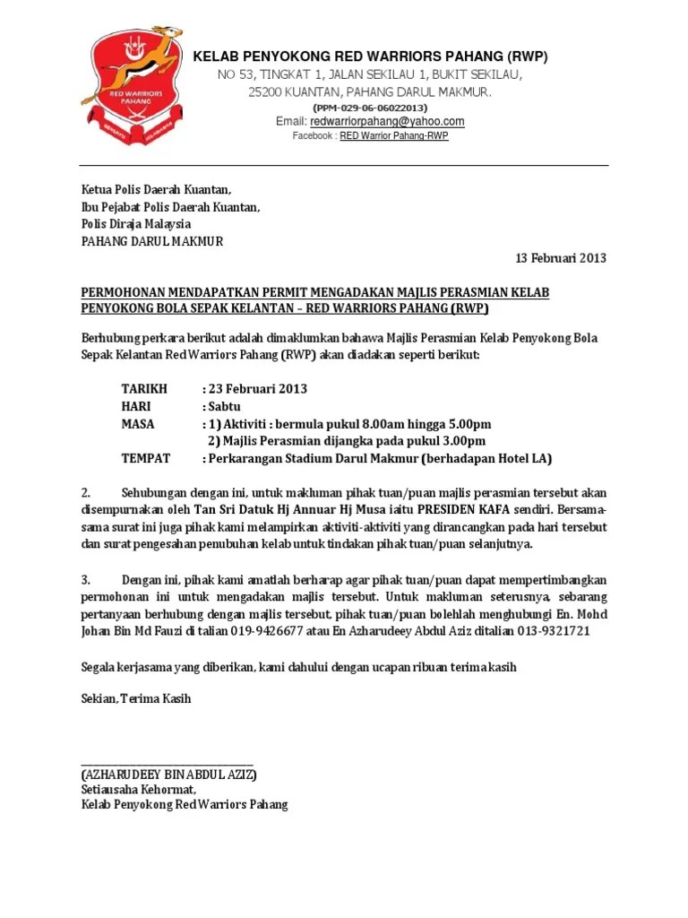 Contoh surat rasmi permohonan penyata bank cimb rasmi h. SURAT Mohon Permit Polis