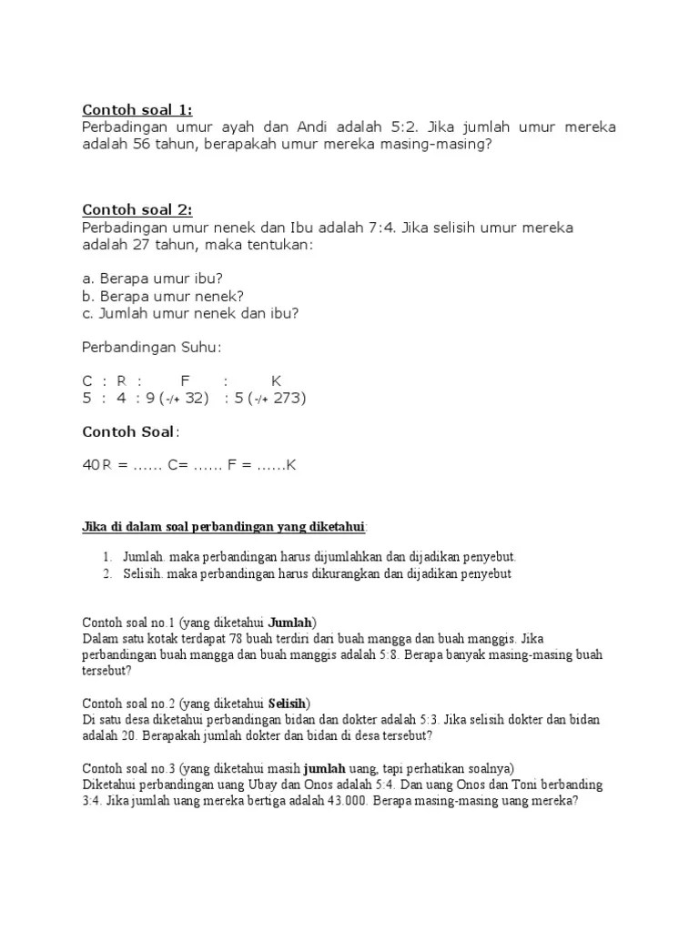 Soal Matematika Kelas 5 Perbandingan | PDF