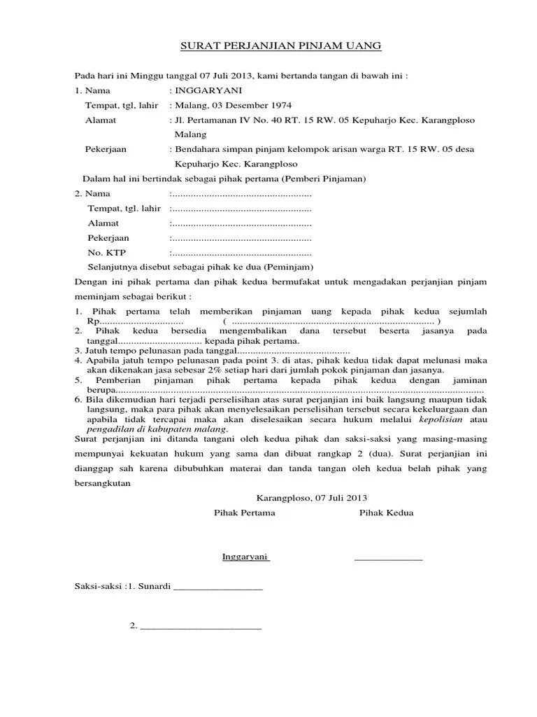 Download Contoh Surat Perjanjian Jam Atas Nama Doc Atau Word 