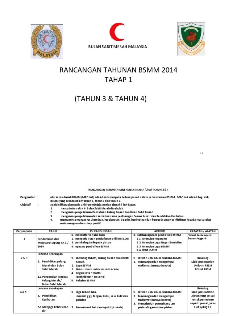 Persatuan bulan sabit merah smkt 2021. Rancangan Tahunan Pbsm Pdf