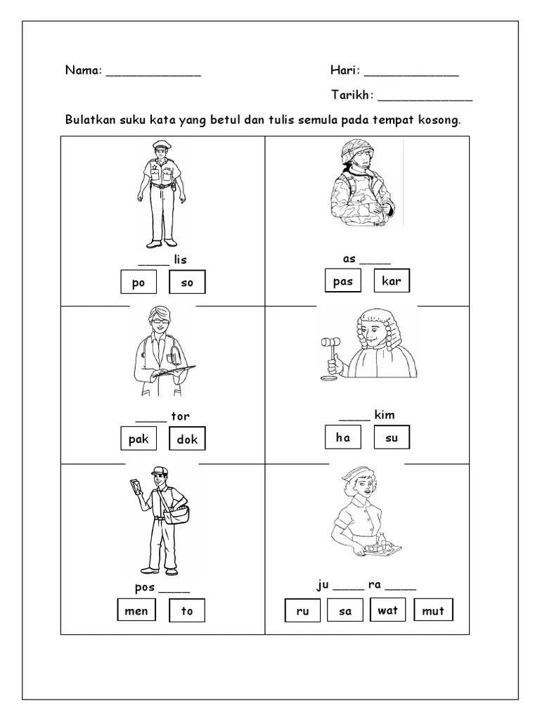 Nie ada sedikit lembaran kerja pekerjaan beruniform dari saya. Worksheet Tema Pekerjaan Beruniform Pdf