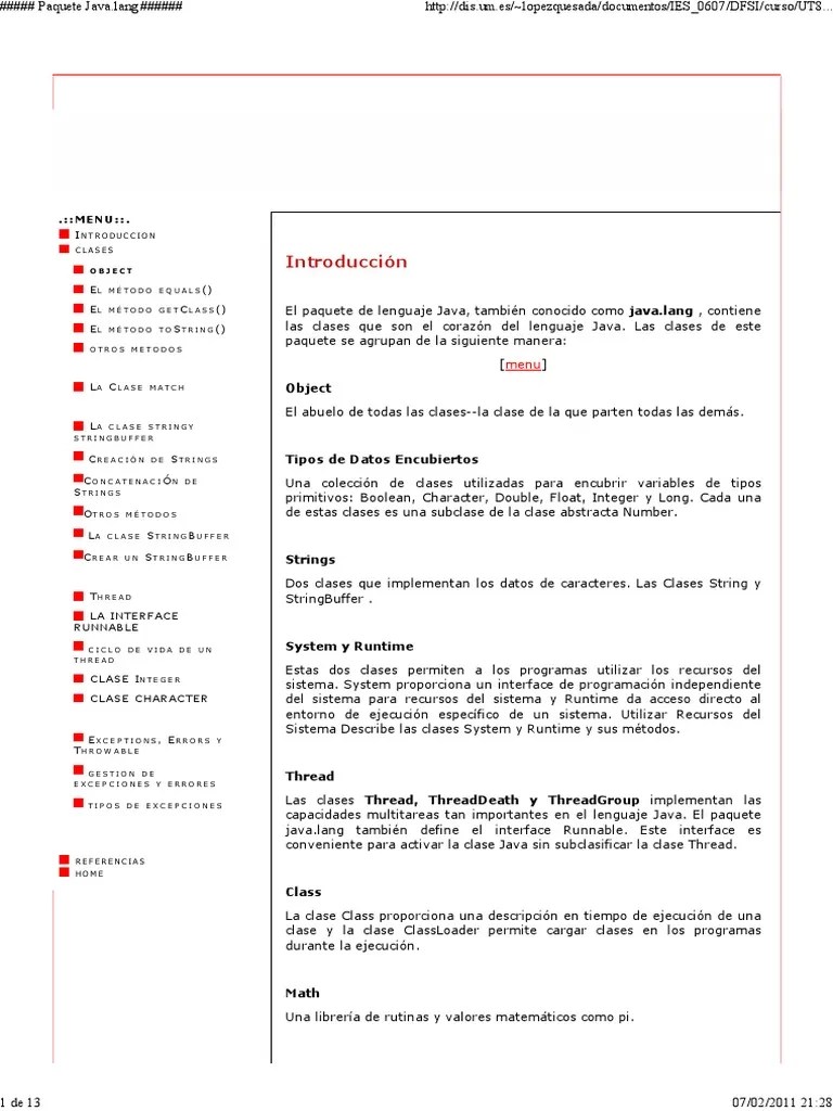 Paquete Java - Lang | PDF | Java (lenguaje De Programación) | Máquina ...